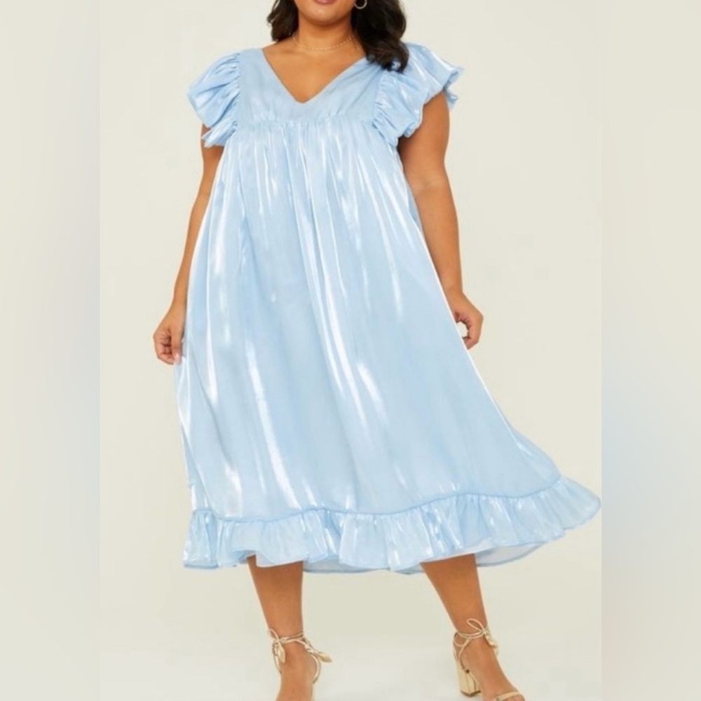 blue ruffle sleeve blue dress gown maxi dress - arula!